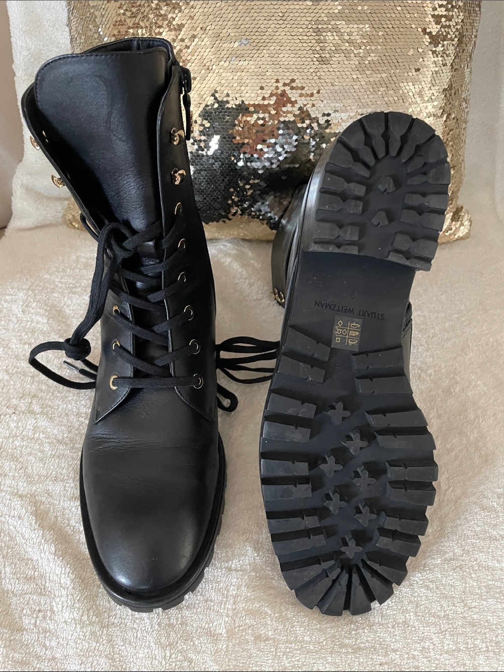 Mint Stuart Weitzman Laine Leather Combat Lace-Up Leather Boots 39.5 US 9 - Picture 7 of 9